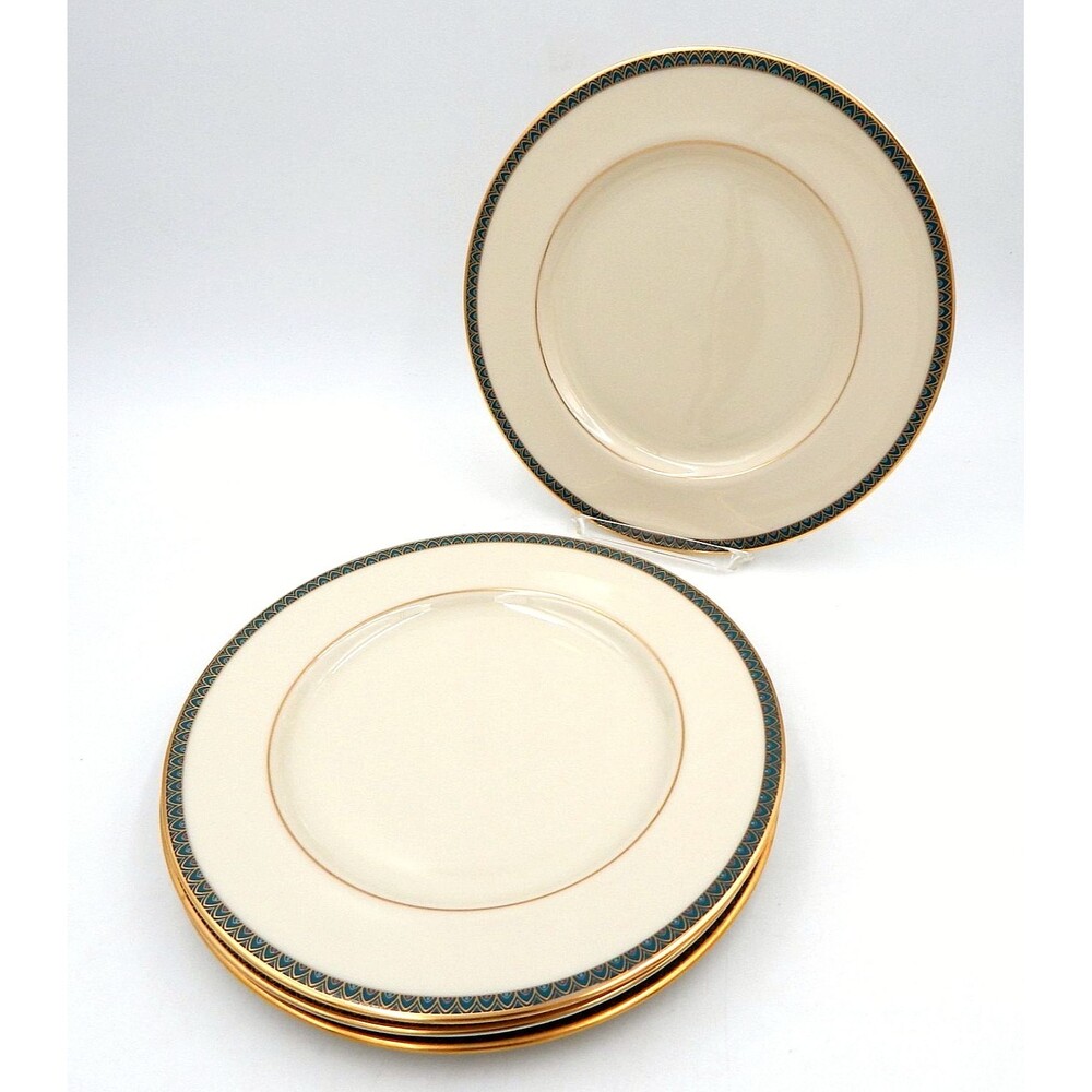 Lenox Patriot Dinner Plates 10 1/2 Inch USA Set/4 Green Border Gold Arches